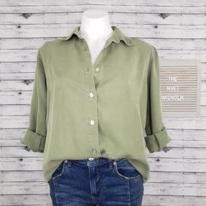 Soft Surroundings Olive  Green Tencel Button Down
